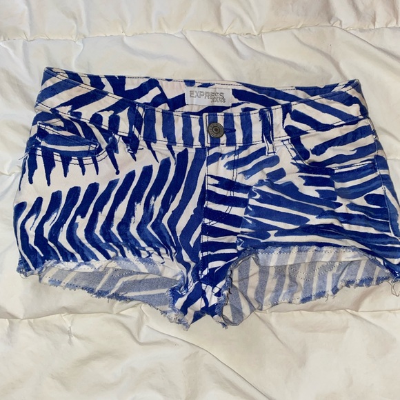 Express blue and white women’s booty shorts - Picture 1 of 7